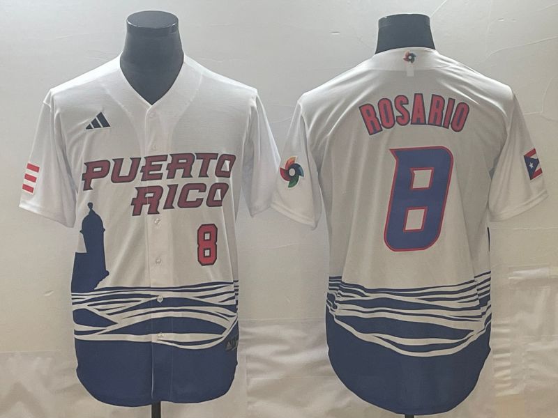 Men 2023 World Cub Puerto Rico #8 Rosario White Nike MLB Jersey8->->MLB Jersey
